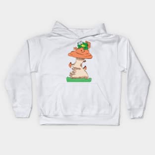 Frog sipping cold, refreshing,water on a mushroom. Kids Hoodie